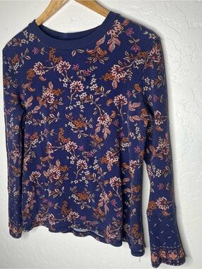Sundance Hippie Mountain Navy Floral Long-Sleeve Thermal Boho button sleeves XL